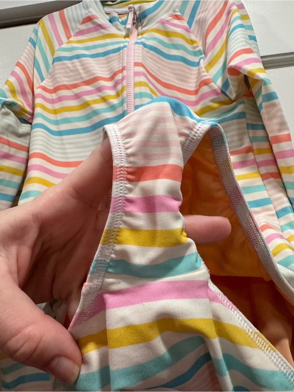 J.‎ Crew Girls' striped rash guard swimsuit 10 Rainbow Summer Vacation Beach